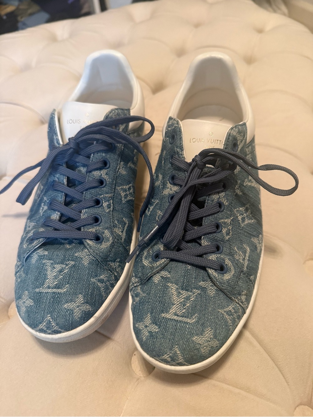 Louis Vuitton Denim Monogram Sneakers in Blue and White